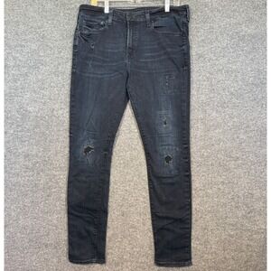 Express Jeans Mens 34x34 Denim Blue Hyper Stretch Super Skinny Dark Wash Grunge